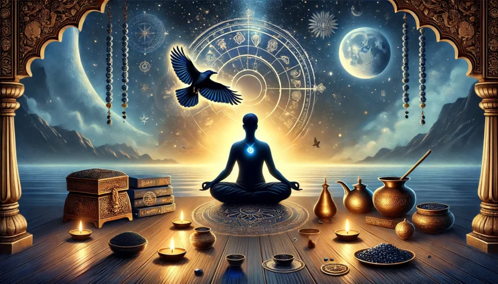 Person Meditating and Chanting mantras during the period of Sade Sati