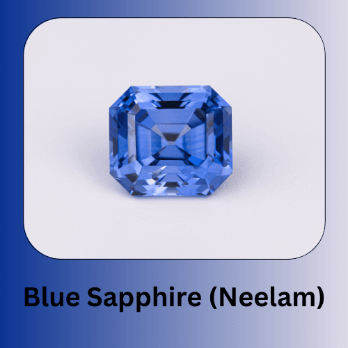 Blue Sapphire gemstone (Neelam), representing Saturn in Vedic astrology, encouraging discipline and resilience.